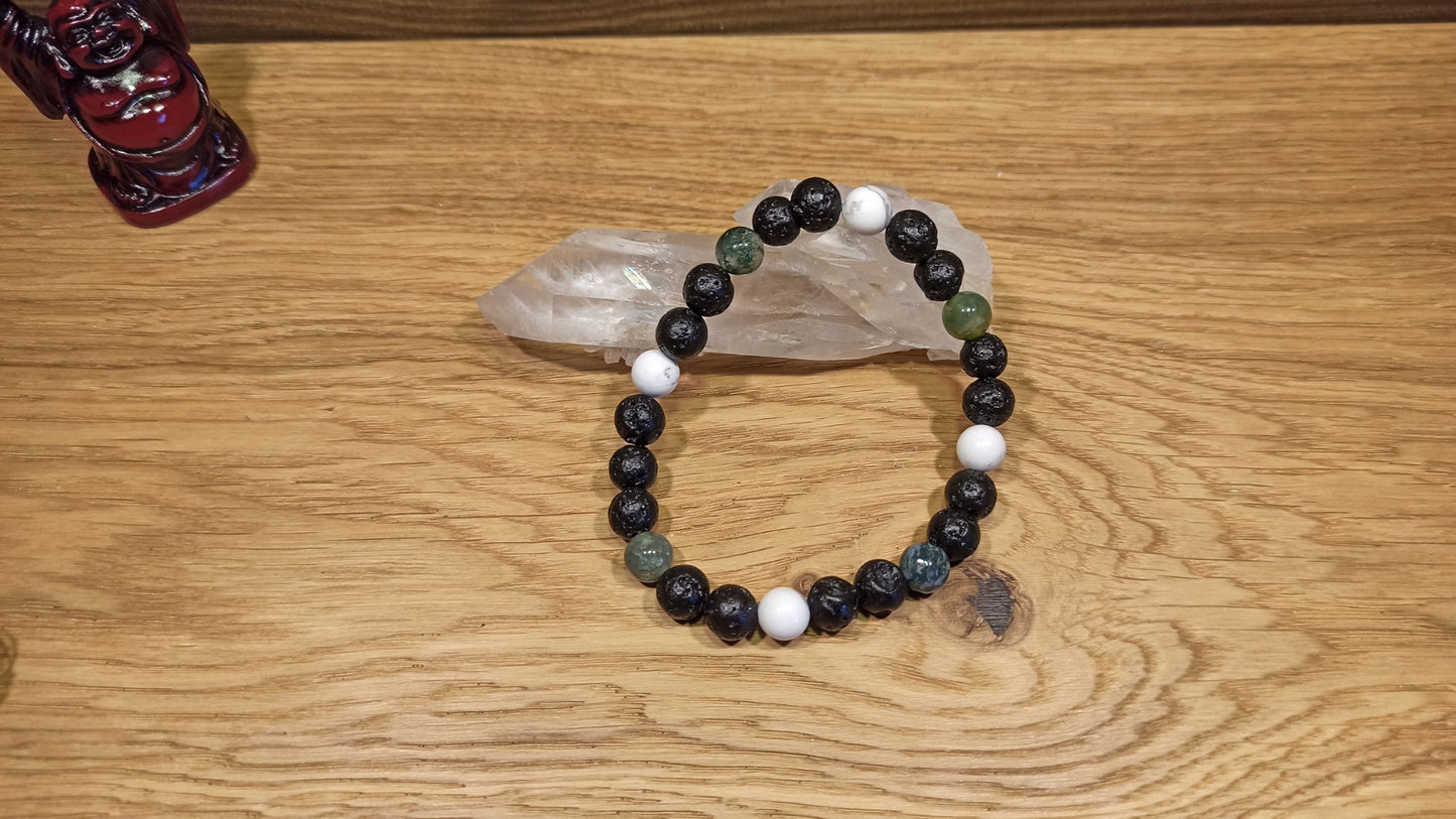 Bracelet Pierre de lave, Agate mousse, Howlite