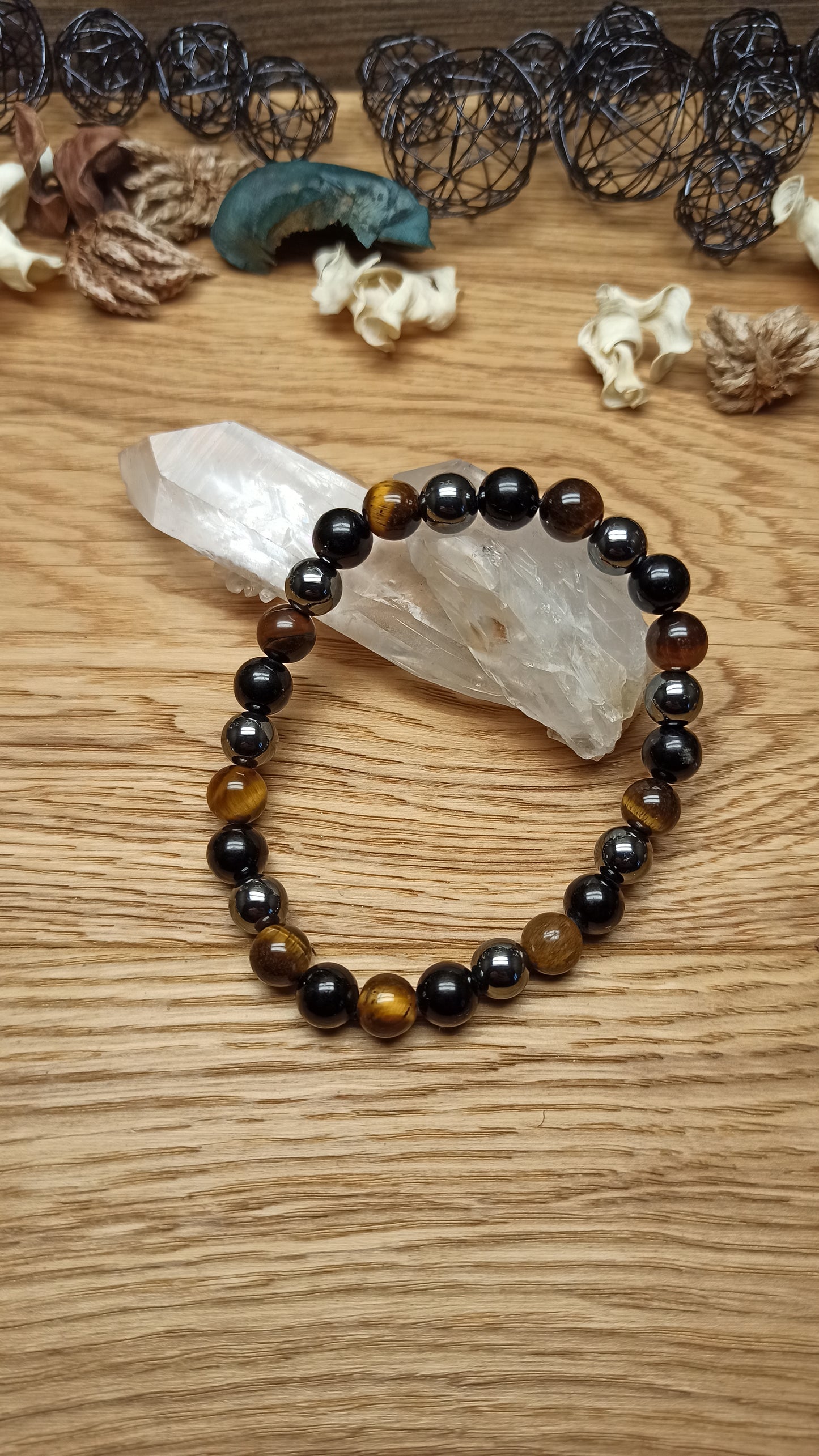 Bracelet Œil de tigre, Hématite, Obsidienne