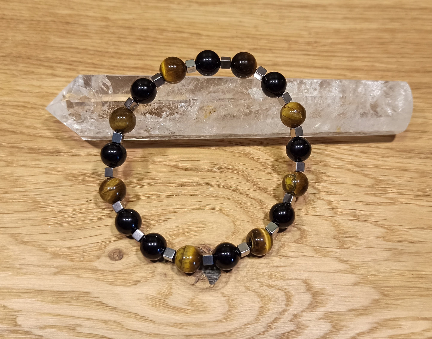 Bracelet homme œil de tigre, hématite et onyx