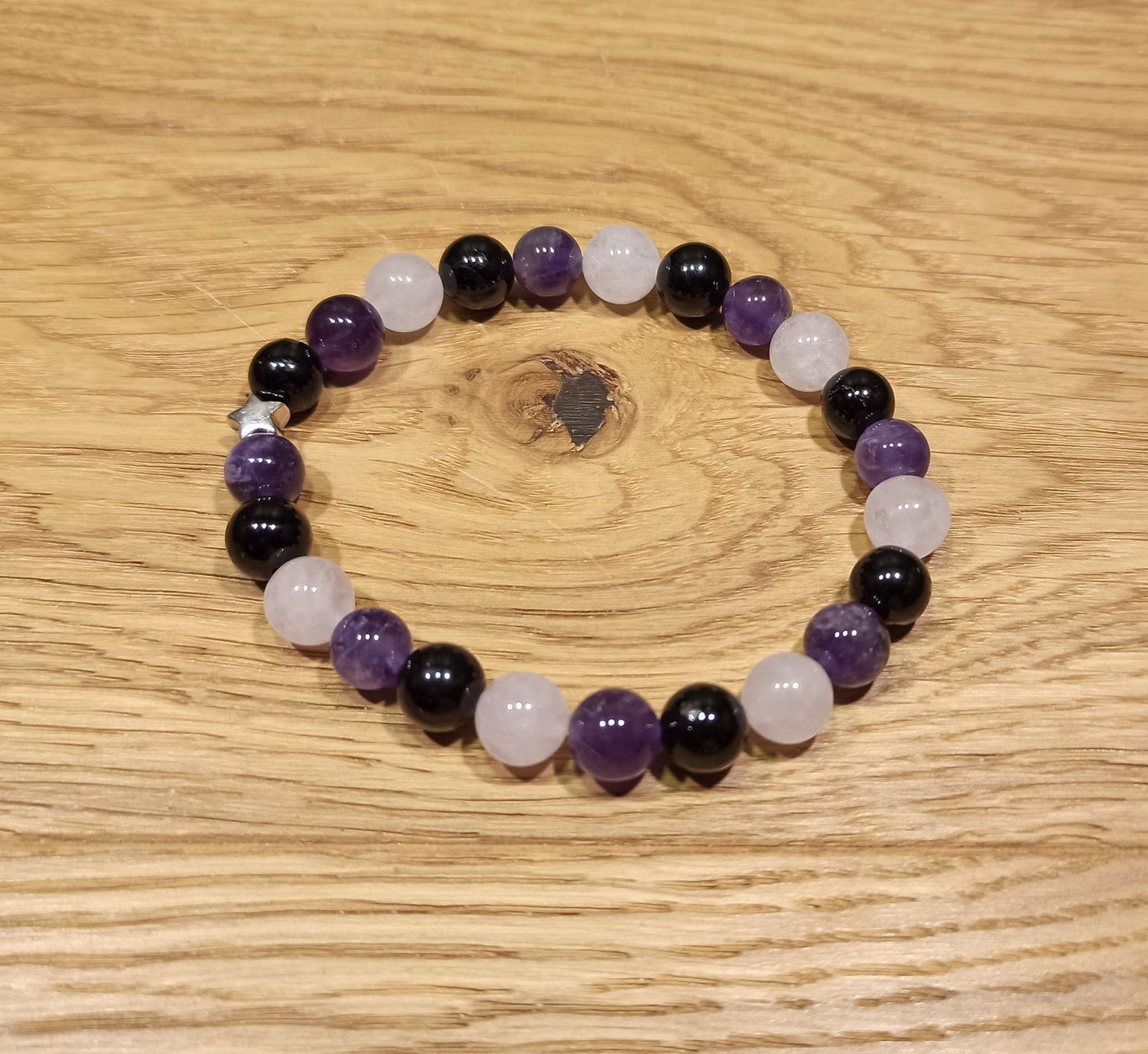 Bracelet Équilibre Cœur et Esprit : Tourmaline, Quartz Rose, Améthyste
