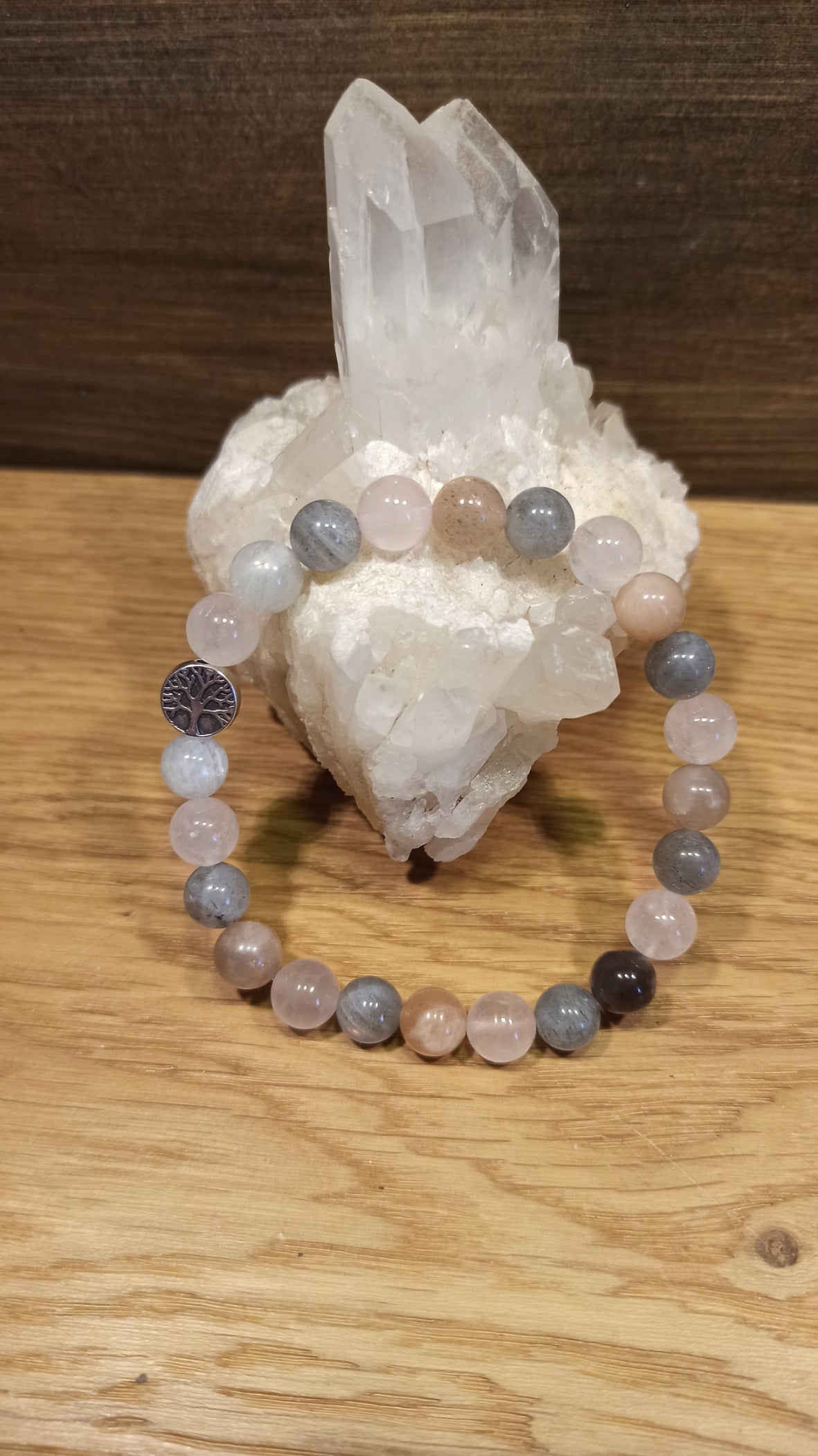 Bracelet labradorite, Quartz Rose et Pierre de Lune