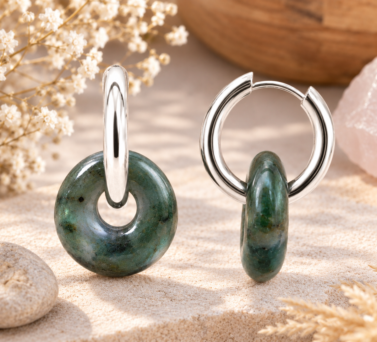 Agate Indienne - Boucles d’oreilles - Acier Inoxydable