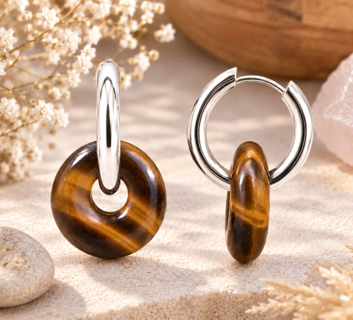 Œil de tigre- Boucles d’oreilles - Acier Inoxydable