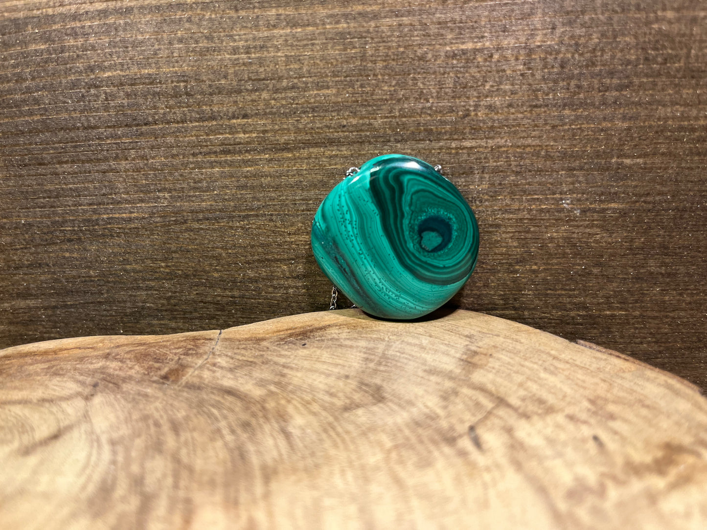Malachite – Pendentif rond avec chaîne en acier inoxydable