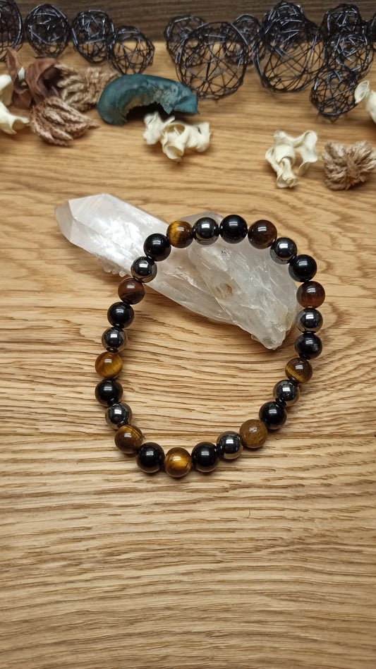 Bracelet Œil de tigre, Hématite, Obsidienne