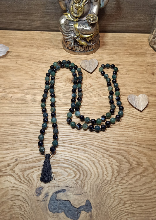 Mala Agate mousse et Agate Noire