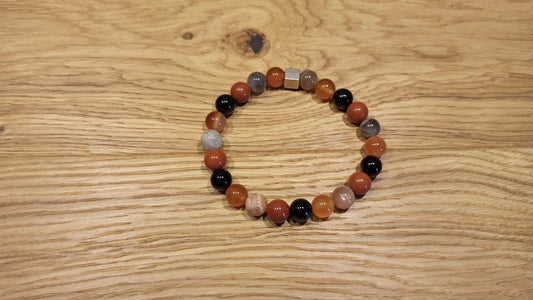 Bracelet Pierres de lune, Cornaline, Jaspe rouge, Onyx