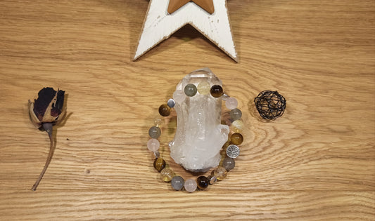 Bracelet Citrine, œil du tigre, Labradorite, Quartz Rose