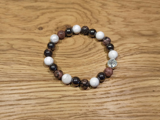 Bracelet Équilibre et Sérénité : Howlite, Hématite et Rhodonite