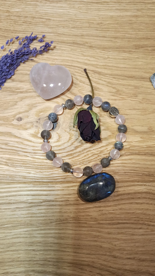 Bracelet labradorite / quartz rose