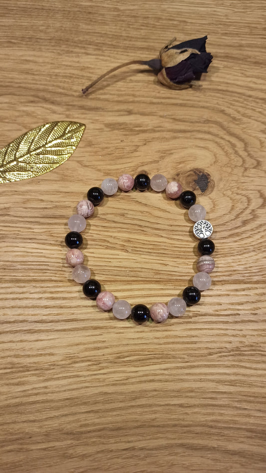Bracelet Rhodochrosite, Quartz rose, Tourmailne