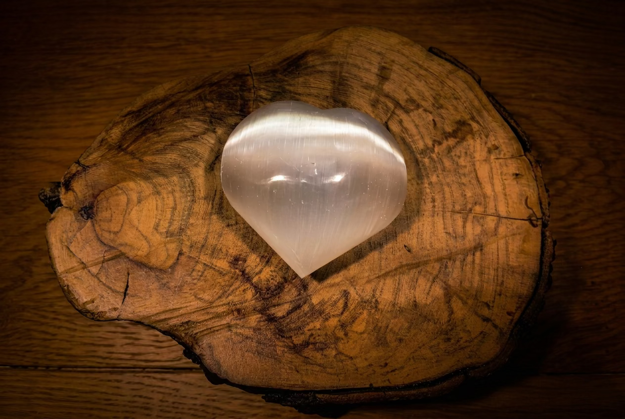Sélénite – Cœur aux ailes d’Ange gravées - 6cm