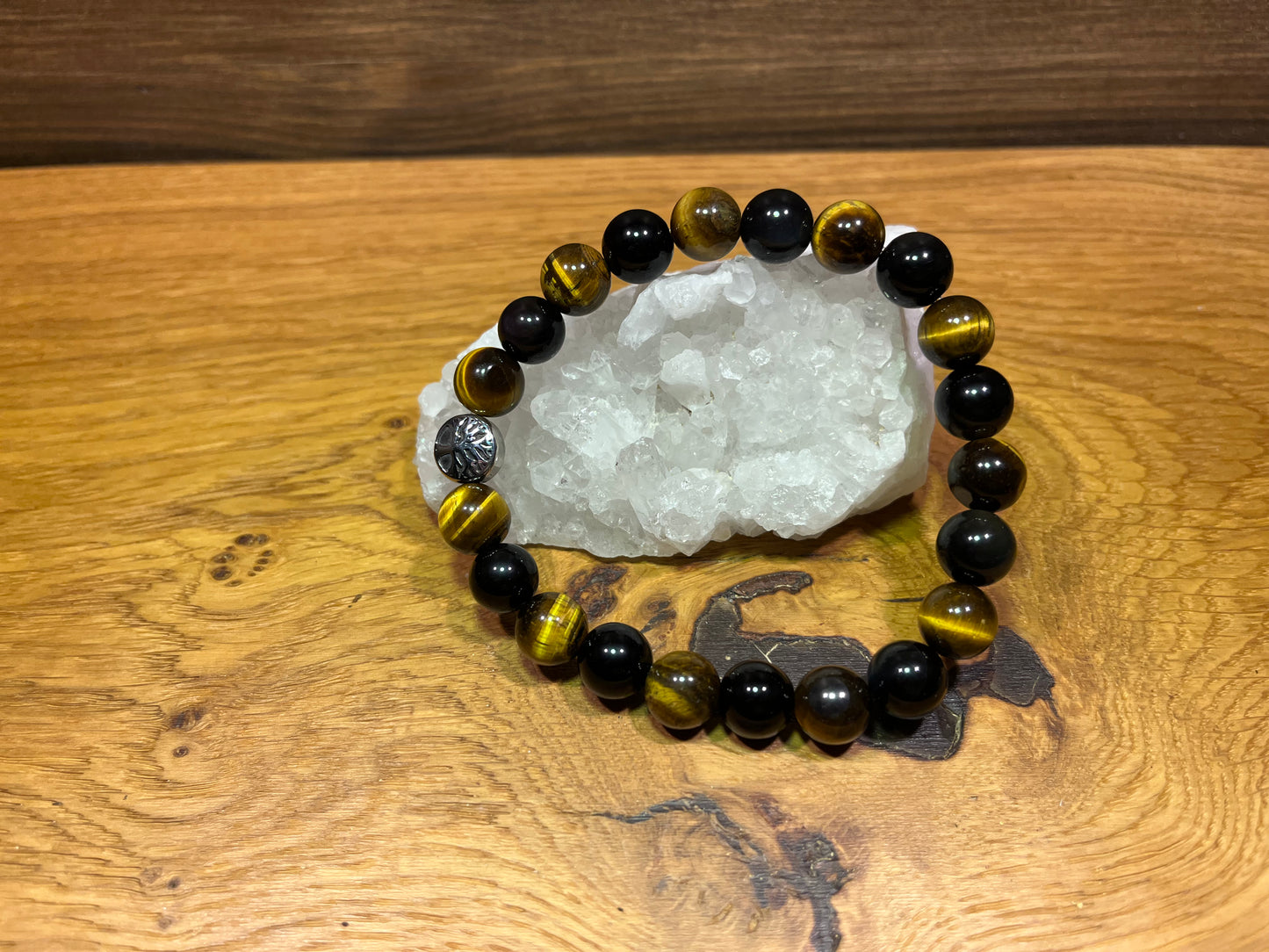 Bracelet Obsidienne Œil Céleste et oeil de tigre - 10mm